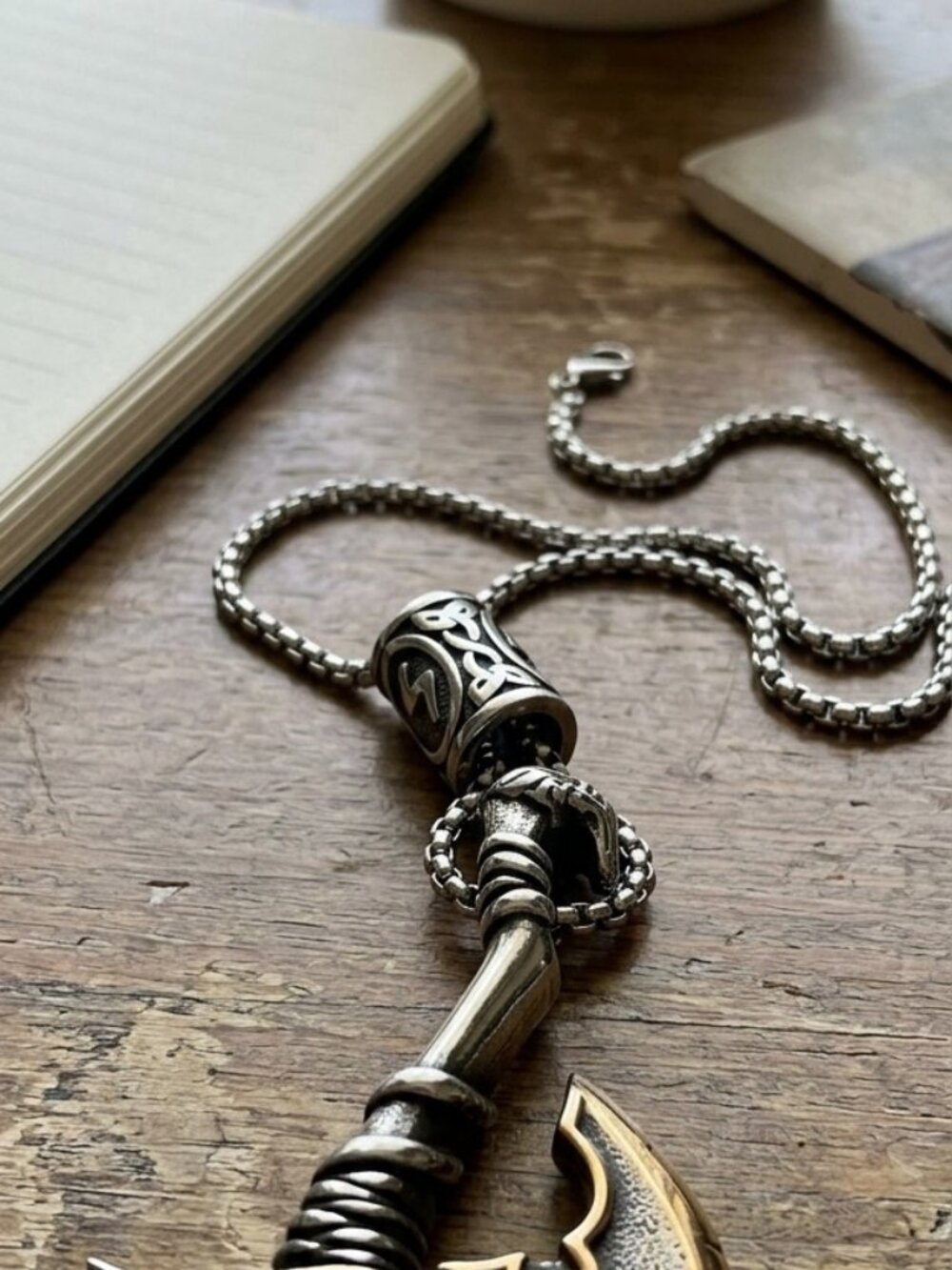 Mens Viking Axe Pendant Necklace